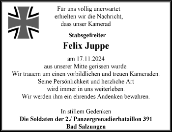 Traueranzeige von Felix Juppe von Südthüringer Presse