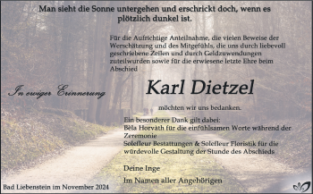 Traueranzeige von Karl Dietzel von Südthüringer Presse
