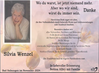 Traueranzeige von Silvia Wenzel von Südthüringer Presse