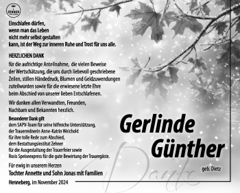 Traueranzeige von Gerlinde Günther von Südthüringer Presse