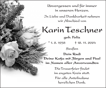 Traueranzeige von Karin Teschner von Frankenpost