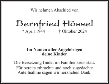 Traueranzeige von Bernfried Hössel von Südthüringer Presse