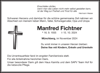Traueranzeige von Manfred Fichtner von Frankenpost