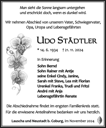 Traueranzeige von Udo Städtler von Südthüringer Presse