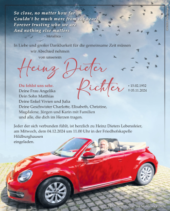Traueranzeige von Heinz Dieter Richter von Südthüringer Presse