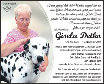 Traueranzeige von Gisela Detko von Südthüringer Presse