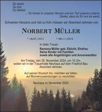 Traueranzeige von Norbert Müller von Südthüringer Presse