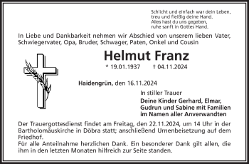 Traueranzeige von Helmut Franz von Frankenpost