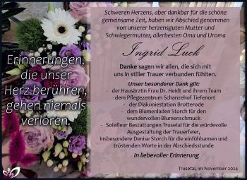 Traueranzeige von Ingrid Luck von Südthüringer Presse