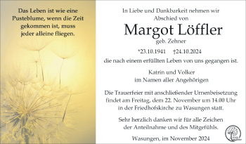 Traueranzeige von Margot Löffler von Südthüringer Presse