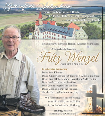 Traueranzeige von Fritz Wenzel von Südthüringer Presse