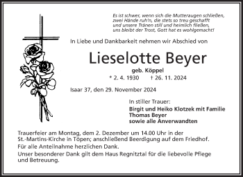 Traueranzeige von Lieselotte Beyer von Frankenpost
