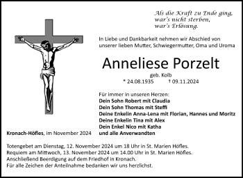 Traueranzeige von Anneliese Porzelt von Neue Presse Coburg