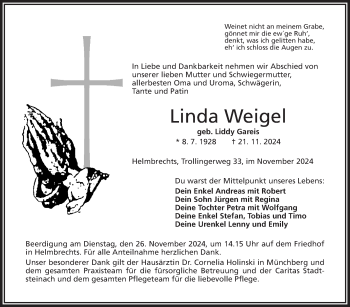 Traueranzeige von Linda Weigel von Frankenpost