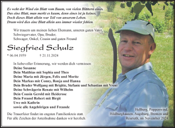 Traueranzeige von Siegfried Schulz von Südthüringer Presse
