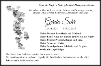 Traueranzeige von Gerda Sehr von Südthüringer Presse
