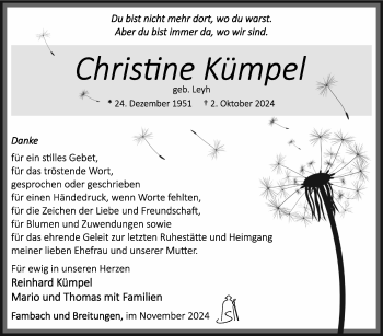 Traueranzeige von Christine Kümpel von Südthüringer Presse