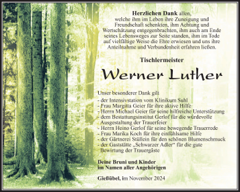 Traueranzeige von Werner Luther von Südthüringer Presse
