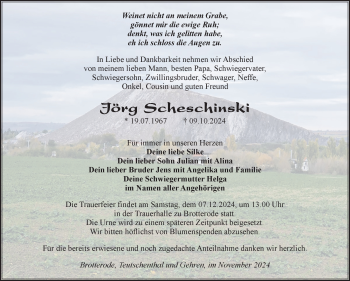 Traueranzeige von Jörg Scheschinski von Südthüringer Presse