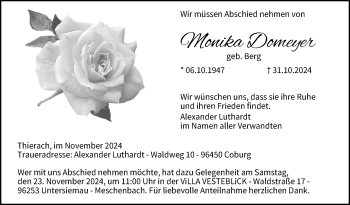 Traueranzeige von Monika Domeyer von Neue Presse Coburg