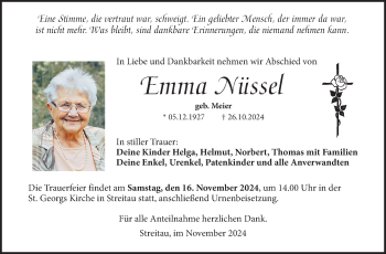Traueranzeige von Emma Nüssel von Frankenpost