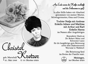 Traueranzeige von Christel Kretzer von Südthüringer Presse