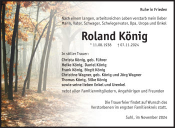 Traueranzeige von Roland König von Südthüringer Presse