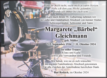 Traueranzeige von Margarete Gleichmann von Neue Presse Coburg