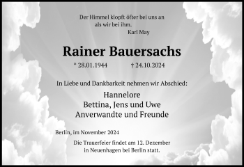 Traueranzeige von Rainer Bauersachs von Südthüringer Presse