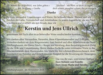 Traueranzeige von Kerstin Ullrich von Südthüringer Presse
