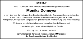 Traueranzeige von Monika Domeyer von Neue Presse Coburg