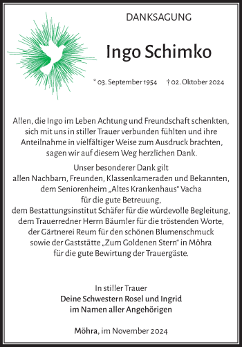 Traueranzeige von Ingo Schimko von Südthüringer Presse