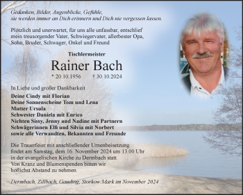 Traueranzeige von Rainer Bach von Südthüringer Presse