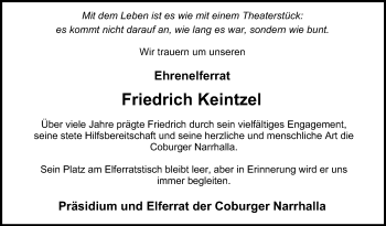 Traueranzeige von Friedrich Keintzel von Neue Presse Coburg