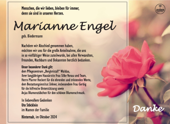 Traueranzeige von Marianne Engel von Südthüringer Presse