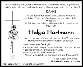 Traueranzeige von Helga Hartmann von Südthüringer Presse