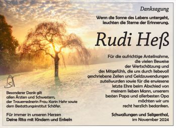Traueranzeige von Rudi Heß von Südthüringer Presse