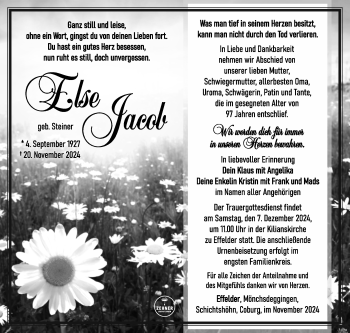 Traueranzeige von Else Jacob von Südthüringer Presse