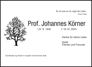 Traueranzeige von Johannes Körner von Neue Presse Coburg