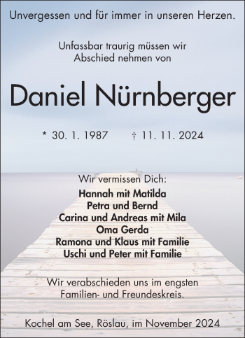 Traueranzeige von Daniel Nürnberger von Frankenpost