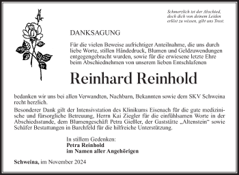 Traueranzeige von Reinhard Reinhold von Südthüringer Presse
