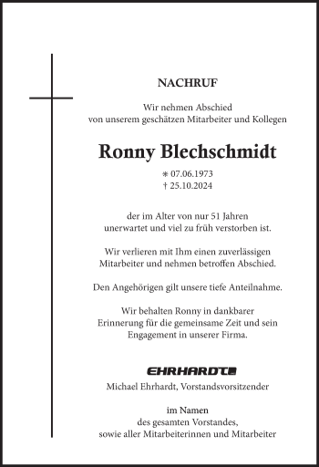 Traueranzeige von Ronny Blechschmidt von Südthüringer Presse