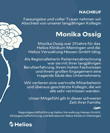 Traueranzeige von Monika Ossig von Südthüringer Presse