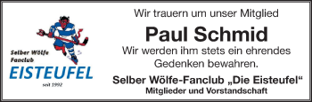 Traueranzeige von Paul Schmid von Frankenpost