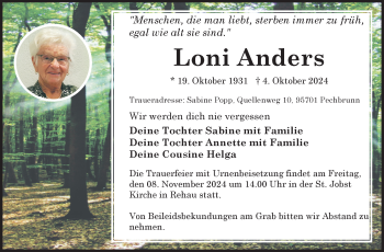 Traueranzeige von Loni Anders von Frankenpost