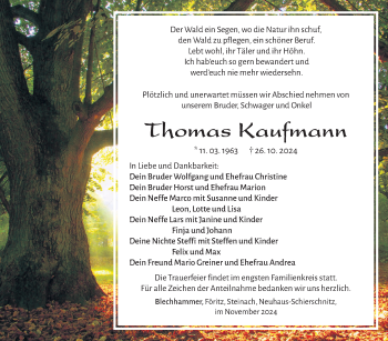 Traueranzeige von Thomas Kaufmann von Südthüringer Presse