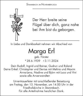 Traueranzeige von Marga Erl von Frankenpost
