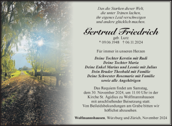 Traueranzeige von Gertrud Friedrich von Südthüringer Presse