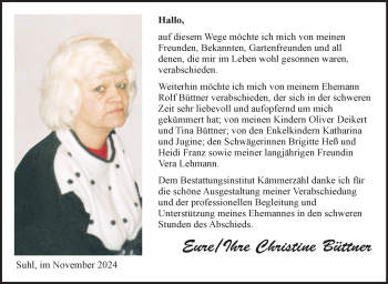 Traueranzeige von Christine Büttner von Südthüringer Presse