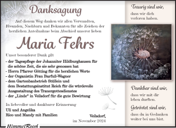 Traueranzeige von Maria Fehrs von Südthüringer Presse